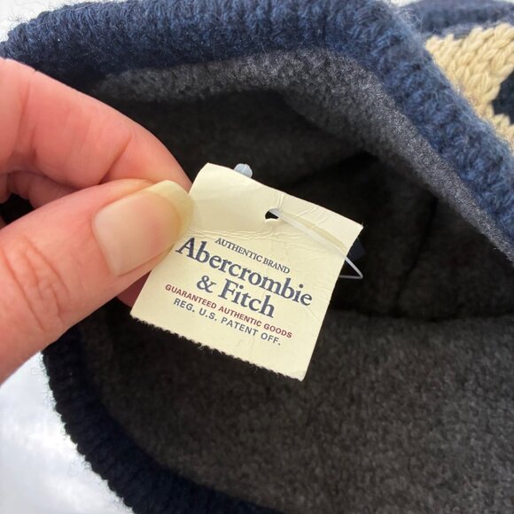 VTG Deadstock Abercrombie & Fitch Fair Isle Beanie Wool Blend Navy - Picture 6 of 8